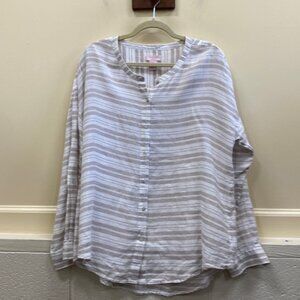 St. Tropez West M striped button down shirt top